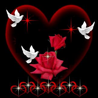 Red Heart Doves Roses