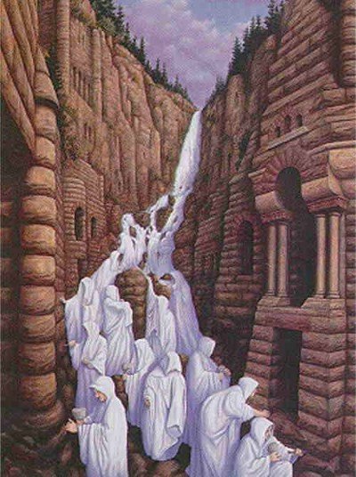 Optical Illusion Water Fall Monks