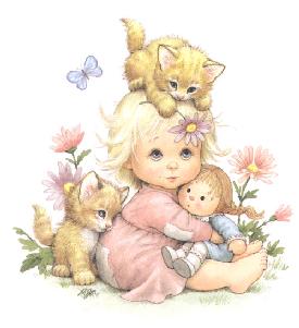 Cards Girl 2 Kittens Doll