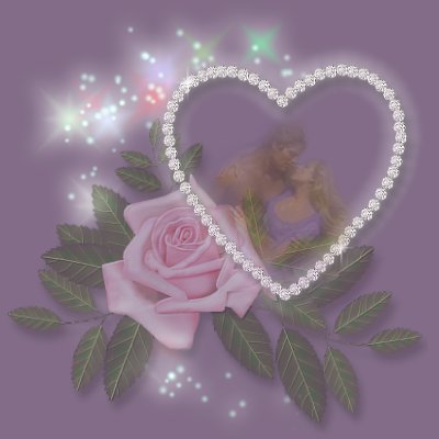 Couple in Love Heart Pink Rose